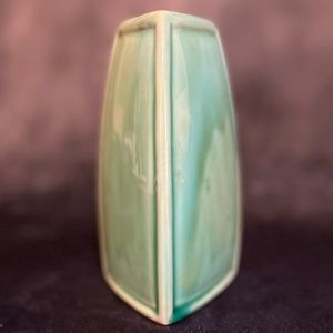 Vintage Triangular Ceramic Pottery Blue Green Flower Vase